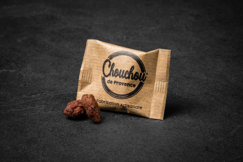 Sachet avec 2 Amandes Caramélisées pour accompagner un cafe ou boissons chaudes. Pauses gourmandes.